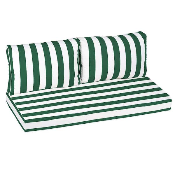 24 x 18 in. Outdoor Loveseat Cushion Set-Waterproof, Fade-Resistant Patio Cushions with Zipper Green and White Stripes