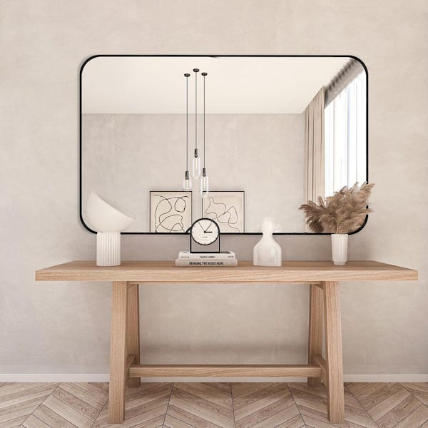30 in. W x 48 in. H Black Vanity Rectangle Wall Mirror Aluminum Alloy Frame Bathroom Mirror