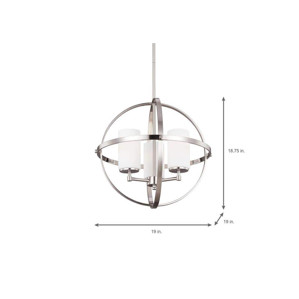 Alturas Brushed Nickel 3-Light Chandelier with Etched Glass