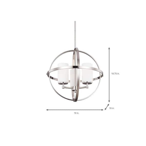 Alturas 3-Light Brushed Nickel Modern Dining Room Hanging Globe Chandelier with Etched White Glass