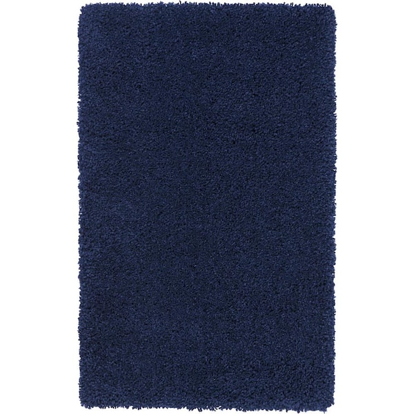 Nourison Malibu Shag Navy 3 ft. x 5 ft. Solid Contemporary Area Rug