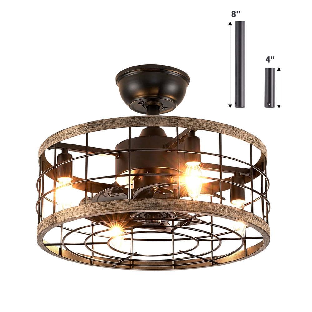 FANNEHONNE Calida 17.7 in Indoor Wood Cage Ceiling Fan with Light and ...