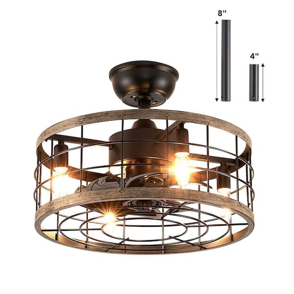 FANNEHONNE Calida 17.7 in Indoor Wood Cage Ceiling Fan with Light and