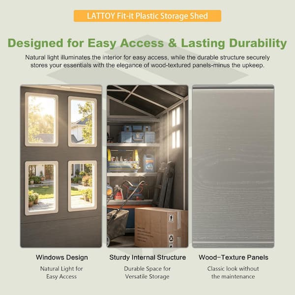 8 ft. W x 6 ft. D Outdoor Resin Garden Tool Storage Shed for Backyard (48 sq. ft.)