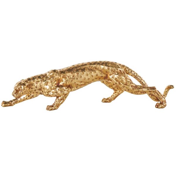 Litton Lane Mavern Gold 26 in. x 7 in. Resin Leopard Sculpture with Textured Spots