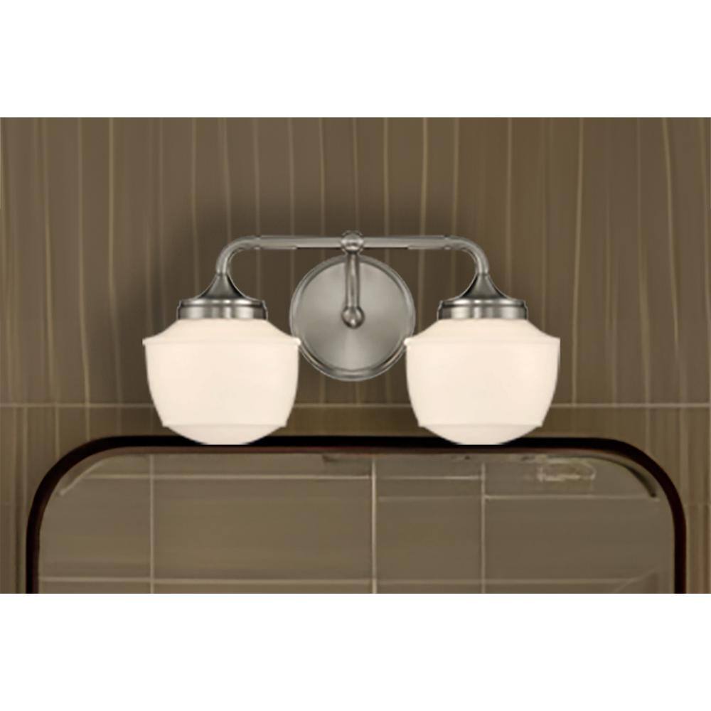 Cornwell Brushed Nickel and Opal Glass 2-Light Bath Vanity