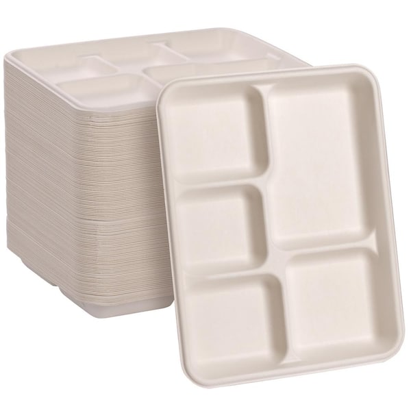 GREENER SETTINGS 10.5 in. Unbleached Compostable Disposable Paper 5-Section Plate [125-Pack]