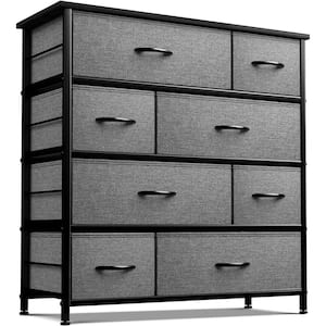 Drawer Dark Grey Dresser Steel Frame Wood Top Easy Pull Fabric Bins 11.5 in. L x 34 in. W x 36 in. H 8