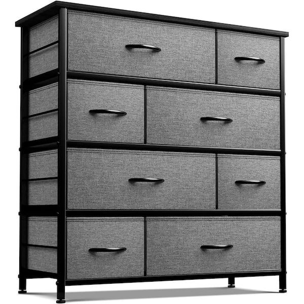 Sorbus Drawer Dark Grey Dresser Steel Frame Wood Top Easy Pull Fabric Bins 11.5 in. L x 34 in. W x 36 in. H 8