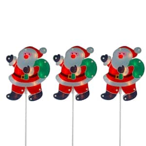 25 in. Lighted Holographic Santa Claus Christmas Pathway Markers (Set of 3)