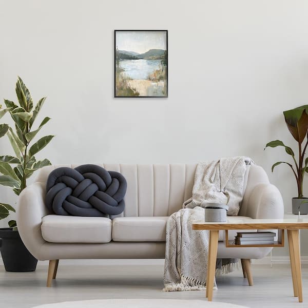 Abstract Lake Shore and Mountains by Petal Prints Design Black Framed Nature Giclee Art Print 20 in. x 16 in.