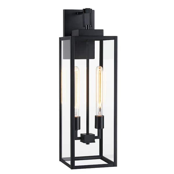 Hukoro Bonanza 27 in. H 2-Light Matte Black Hardwired Outdoor Wall Lantern Sconce
