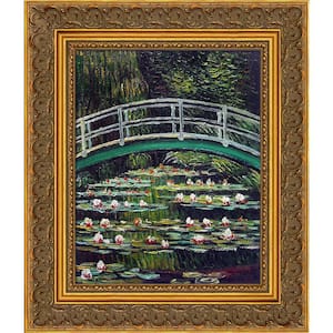 White Water Lilies and Japanese Bridge by Claude Monet Baroque Antiqued Framed Abstract Art Print 13.5 in. x 15.5 in.