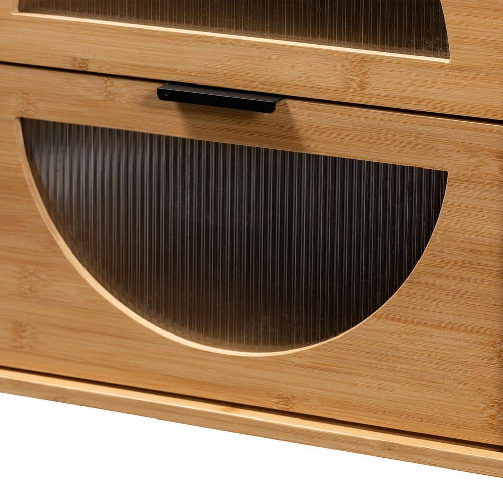 Naresh Natural Brown Bamboo Wood 2-Drawer Accent Table