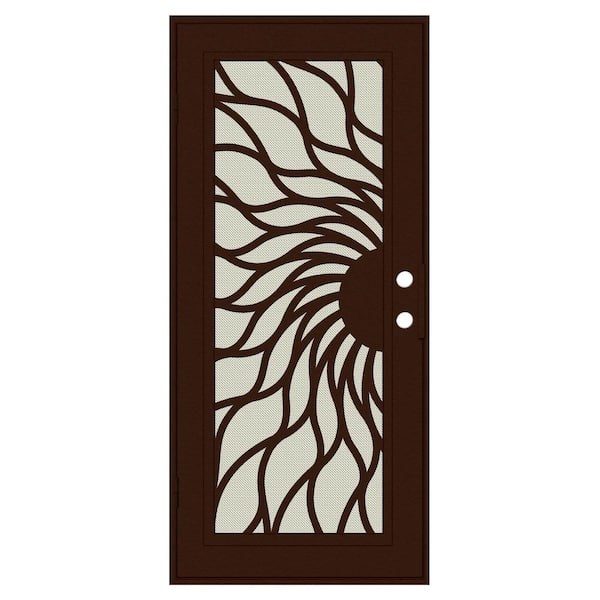 Unique Home Designs Sunfire 36 in. x 80 in. Right-Hand/Outswing Copper Aluminum Security Door with Beige Perforated Screen