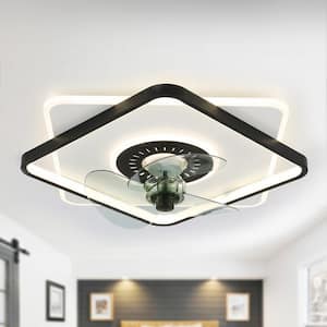 20 in. Indoor Square Low Profile Black Dimmable Ceiling Fan with Integrated LED Light and Smart App Control