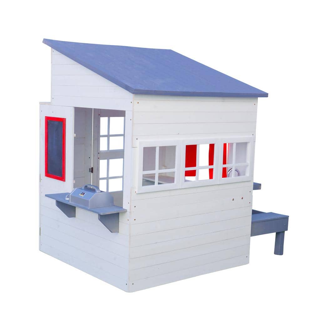 KidKraft White Wooden Outdoor Playhouse with Picnic Table and Grill