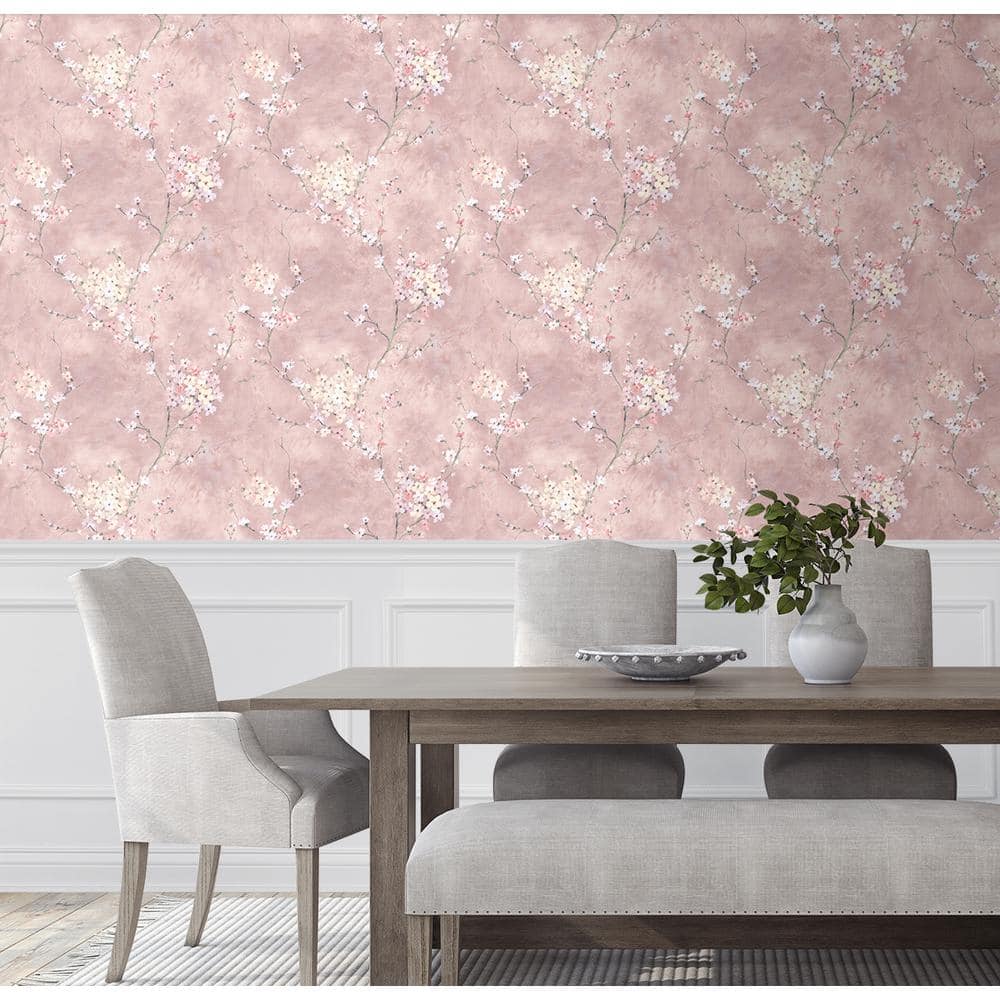 Dusty Rose Floral Blossom Peel and Stick Wallpaper