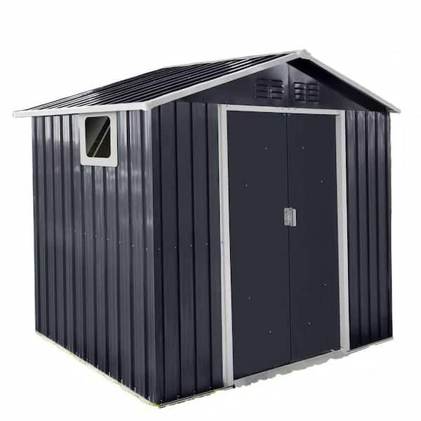 7 ft. W x 4 ft. D Metal Outdoor Storage Shed with Double Pitched Roof and Lockable Double Door (28 sq. ft. )