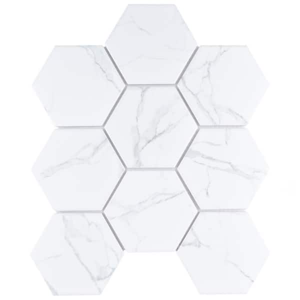 Merola Tile Carrione Super Hex Matte Carrara 10 in. x 11-1/2 in. Porcelain Mosaic Tile (8.2 sq. ft./Case)