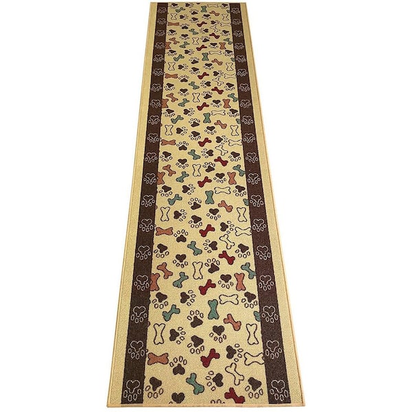 Unbranded Pet Collection Bones & Paws Cut to Size Beige 26 " Width x Your Choice Length Custom Size Slip Resistant Stair Runner