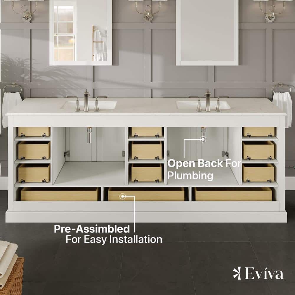 Eviva Storehouse 84" White Double Vanity with Carrara Marble Top
