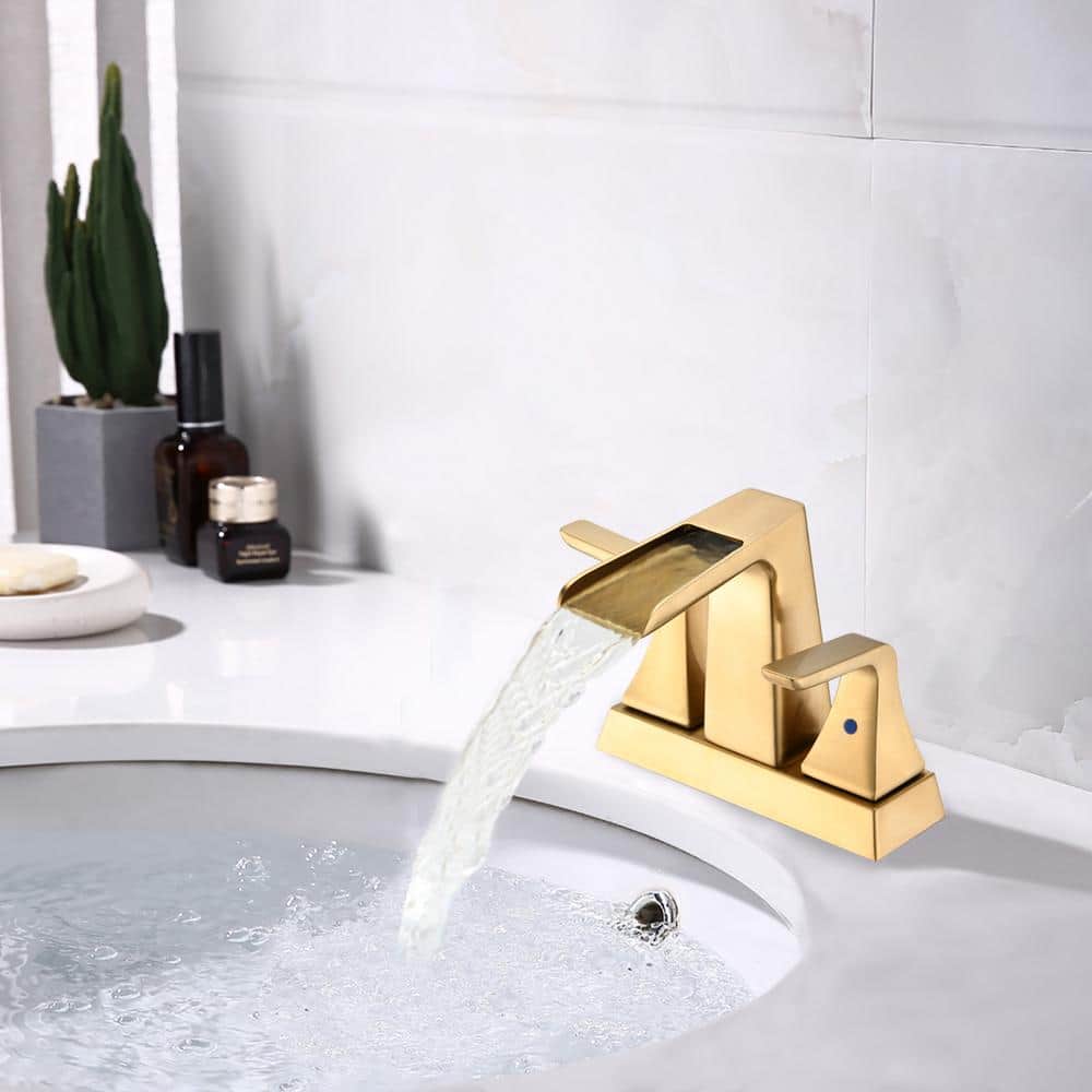 Brushed Gold Double Handle Waterfall Bathroom Faucet