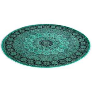 One-of-a-Kind Contemporary Green 7 ft. x 7 ft. Hand Knotted Overdyed Area Rug