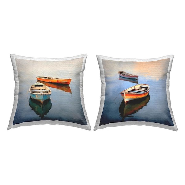 2-Boats on Lake Multi-Color Square Outdoor Throw Pillow 2-Pack