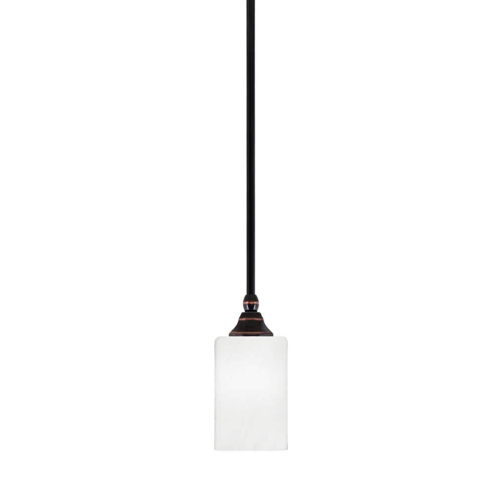 Sparta 100-Watt 1-Light Black Copper Mini Pendant Light with White Marble G