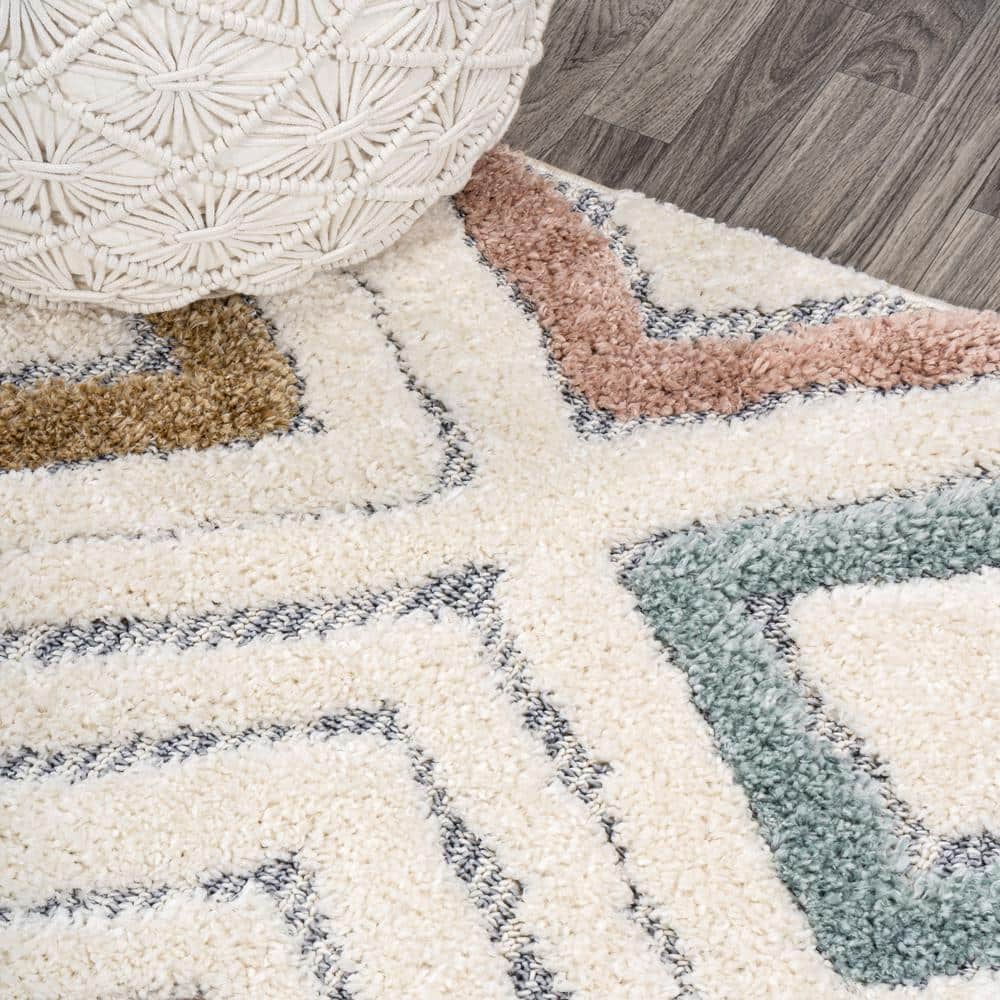 Ivory Geometric Flat Woven Reversible 4' x 6' Synthetic Rug