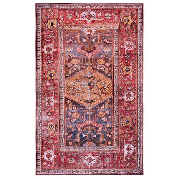 SAFAVIEH Tuscon Navy/Rust 8 ft. x 10 ft. Machine Washable Floral Border Area Rug