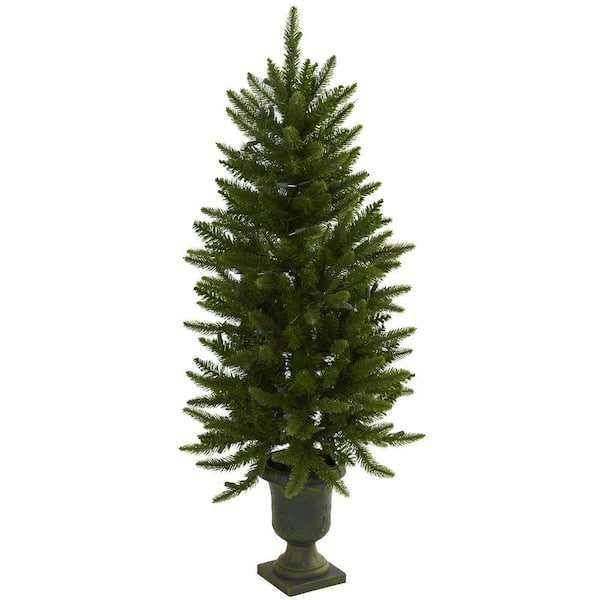 Nearly Natural 4 Ft Artificial Christmas Tree With Urn And Clear Lights 5369 The Home Depot