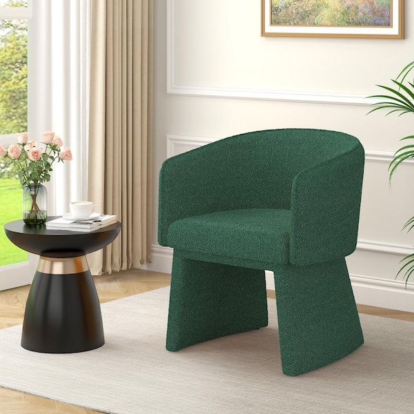 Unbranded Modern Accent Chair Green Velvet Arm Chair Barrel Lounge Chair Lazy Sofa Chair with Curved Backrest Dining Chair