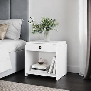 Sydney Top Drawer Cubby Style White Nightstand