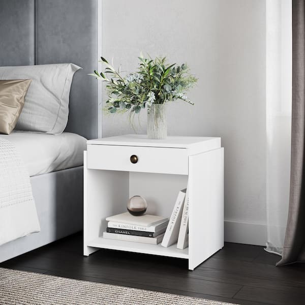 Boyd Sleep Sydney 1-Drawer Nightstand with Large Open Storage Cubby, White