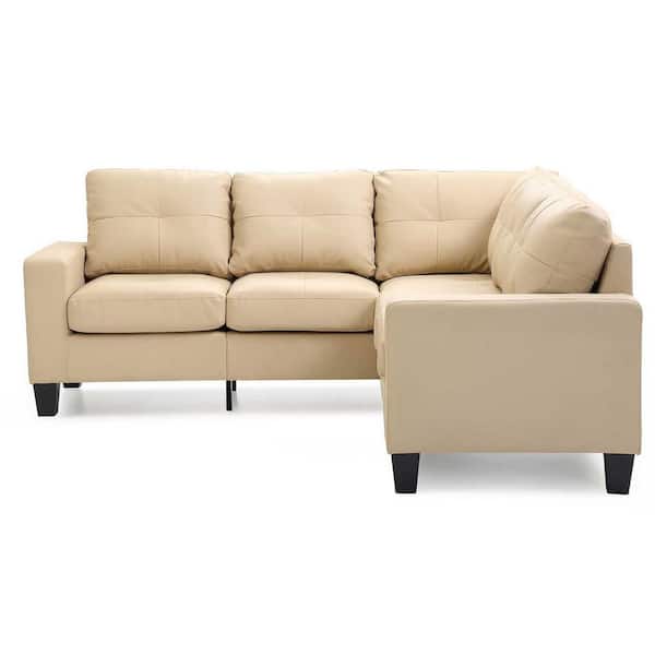 AndMakers Newbury 82 in. W 2-Piece Faux Leather L Shape Sectional Sofa in Beige
