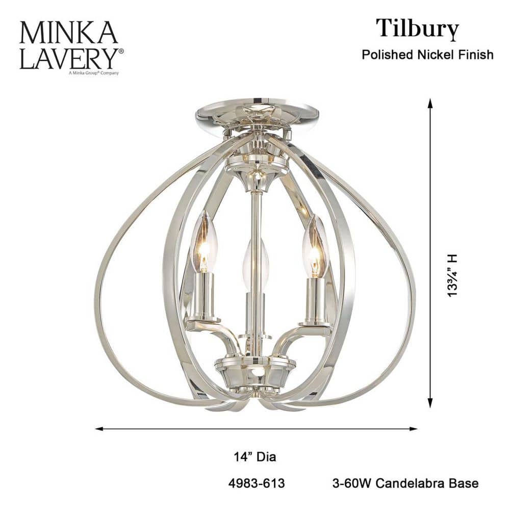 Polished Nickel 3-Light Semi Flush Mount Ceiling Fixture