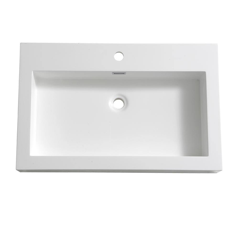 White Acrylic Rectangular Bathroom Sink with Overflow