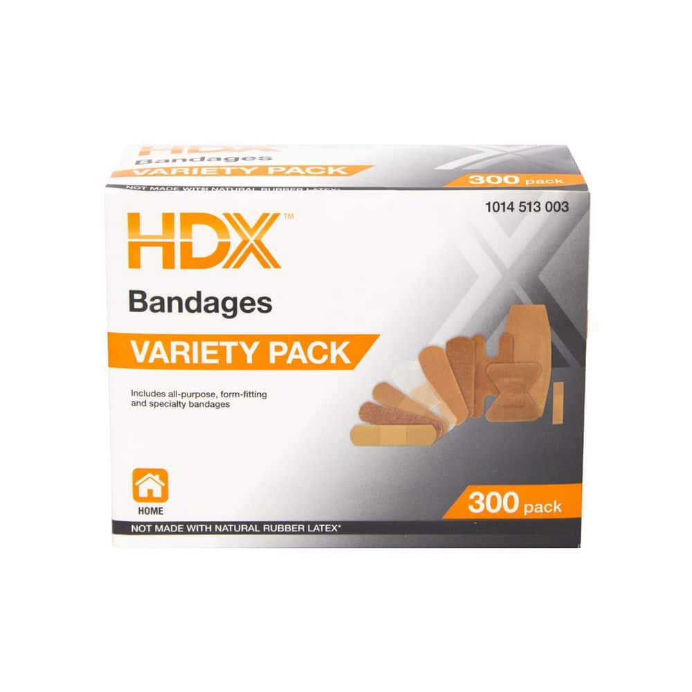 HDX Bandage Variety Pack 300-Count First Aid Kit 52401 - The Home