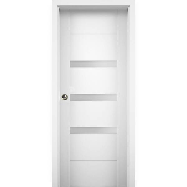 VDOMDOORS 24 in. x 84 in. Single Panel White Solid MDF Double Sliding Doors with Pocket Hardware