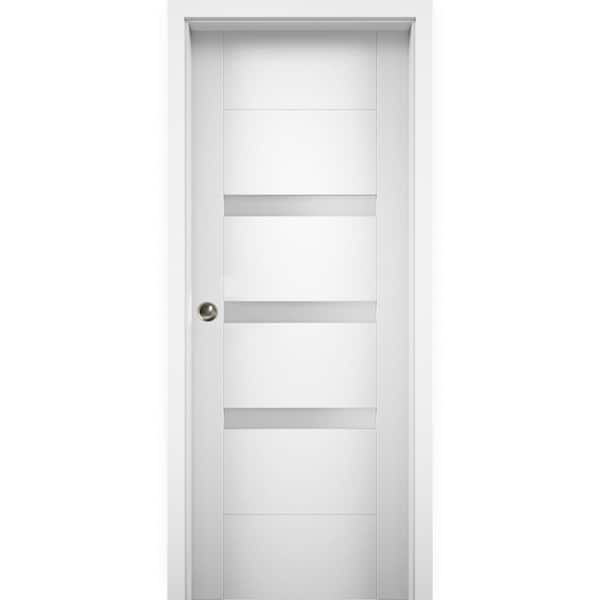 VDOMDOORS 36 in. x 80 in. Single Panel White Solid MDF Double Sliding Doors with Pocket Hardware