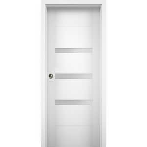 28 in. x 84 in. Single Panel White Solid MDF Double Sliding Doors with Pocket Hardware