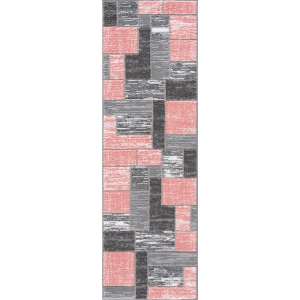 L'Baiet Verena Pink 2 ft. x 6 ft. Geometric Runner Rug