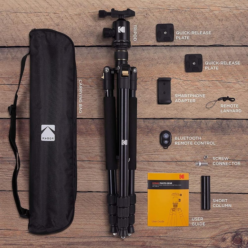 63 in. Portable Compact Aluminum Tripod with Bluetooth Remote and Smartphone