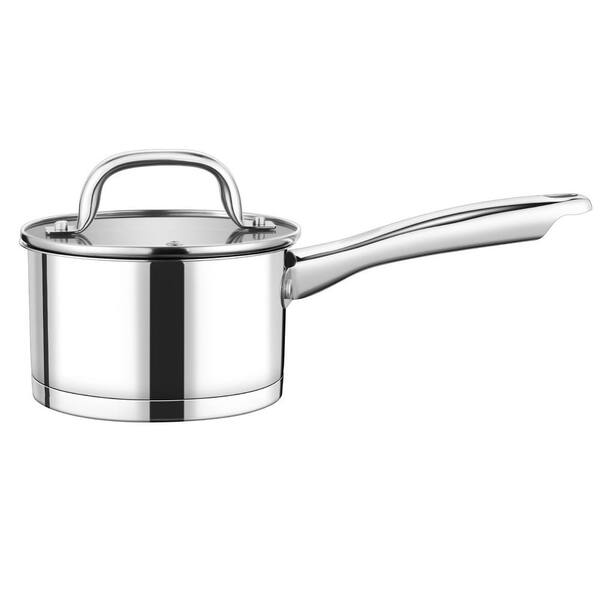 1 Quart Stainless Steel Saucepan with Tempered Glass Lid, Ergonomic Handle and Tri-Ply Base, Induction Safe