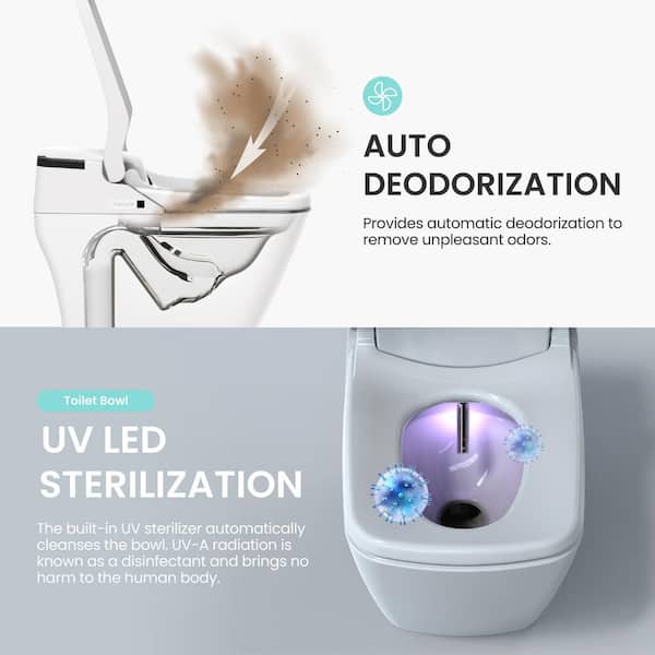 VOVO Stylement Tankless Smart Bidet One Piece Toilet Square in White, UV-A  LED Sterilization, Auto Flush, Heated Seat TCB-090S - The Home Depot