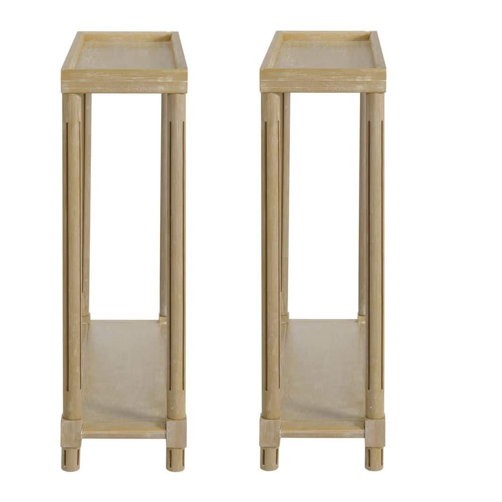 Harrison Distressed Oak Narrow Side Tables with Shelf, Set of 2