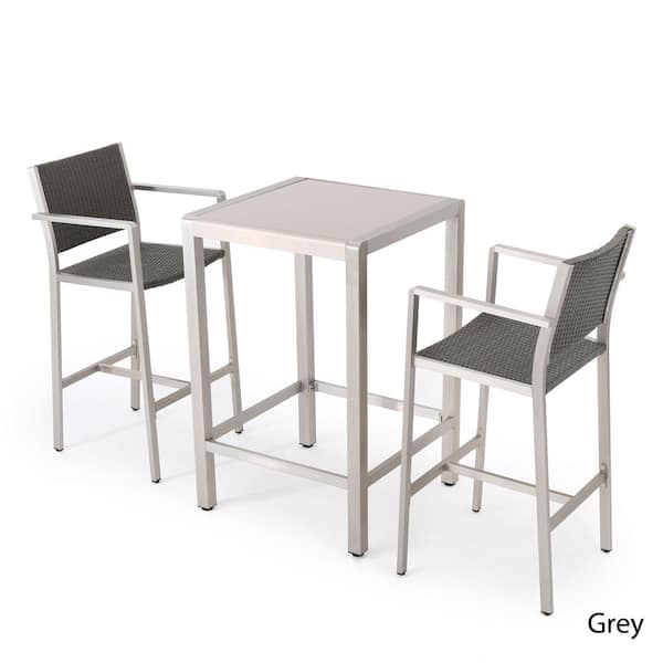 Cape Coral Silver 3-Piece Aluminum Square Outdoor Bar Height Bistro Set