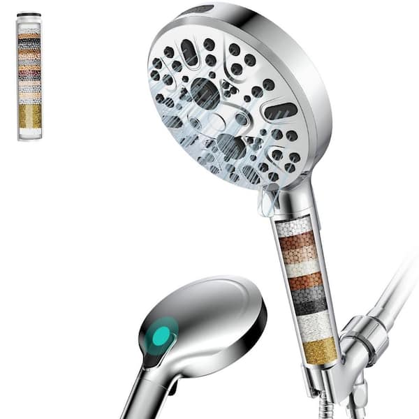 Lukvuzo 9-Spray Wall Mount Handheld Shower Head 1.8 GPM in Chrome with Showerhead Filter Reducing Chlorine, Contaminants